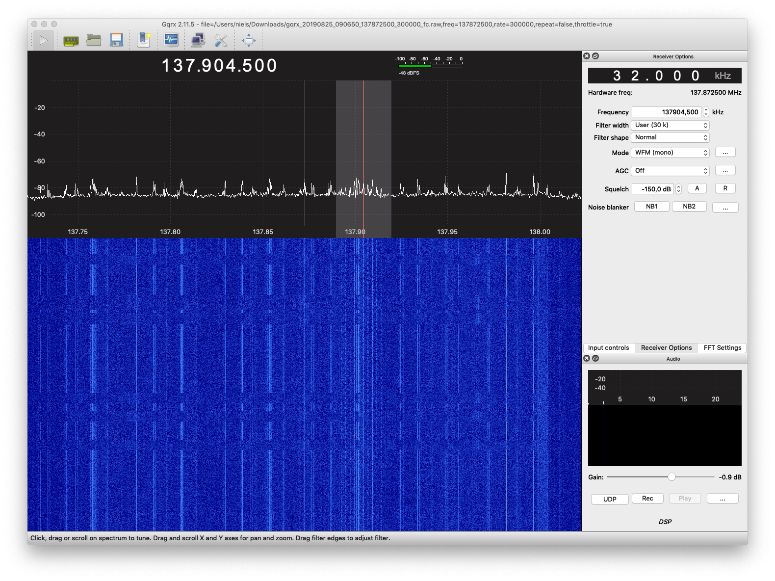 screenshot of GQRX during early acquisition