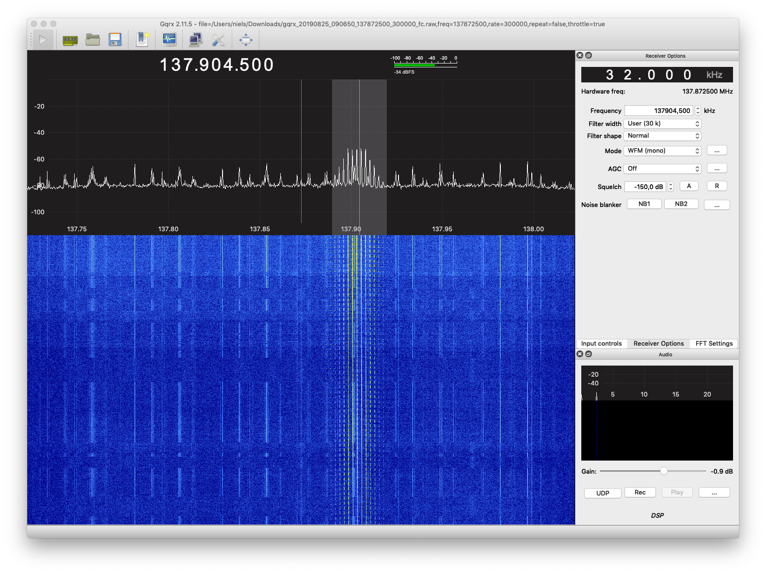 screenshot of GQRX at peak